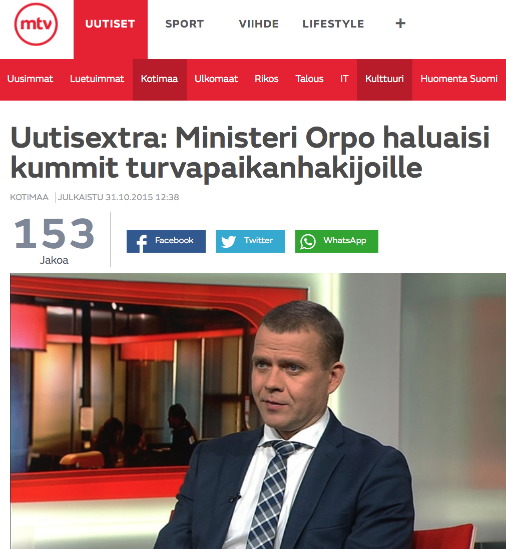 Ministeri Orpo haluaisi kummit MTV 31.10 2015