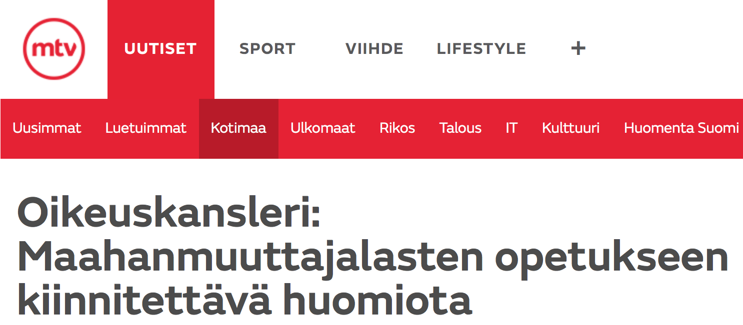 Maahanmuuttajalasten opetukseen MTV Uutiset 14.12 2015