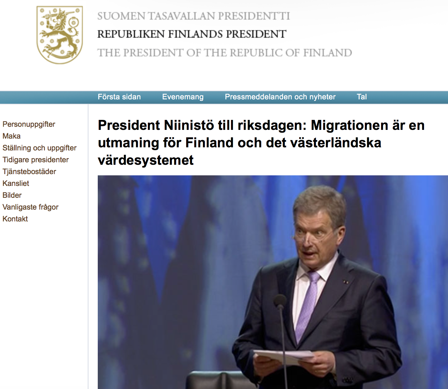 President Niinistö till riksdagen