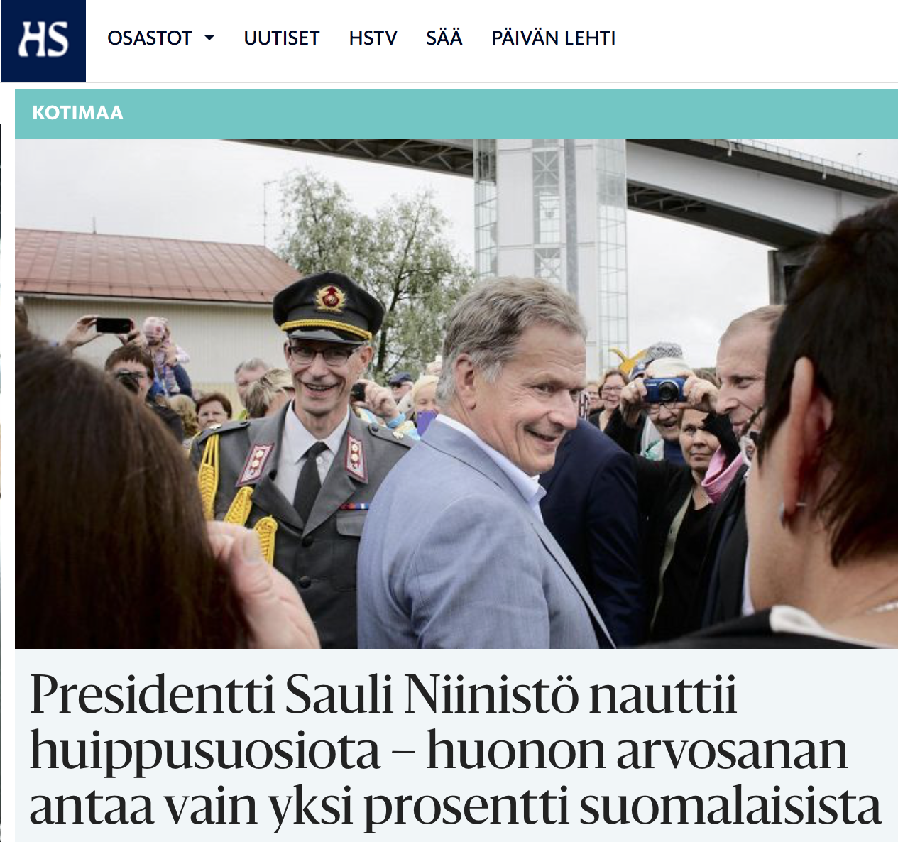 Presidentti Sauli Niinistö nauttii huippusuosiota HS 3.7 2016mavbild 2016-07-03 kl. 07.14.09